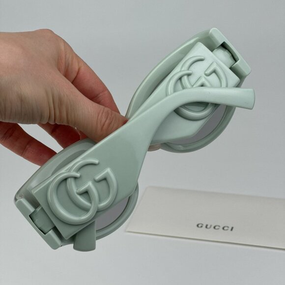 Gucci GG1544S 003 BRAND NEW Sunglasses Green Grey Unisex Oval - Picture 5 of 11